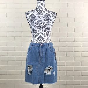 Fire Los Angeles Med Wash Jean Midi Skirt